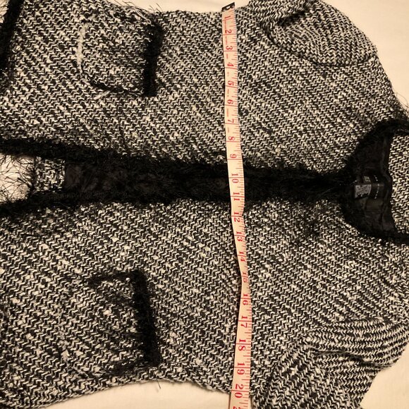 Zara Women Fringe Edges Textured Blazer Size 10 Black Cream - Picture 8 of 12